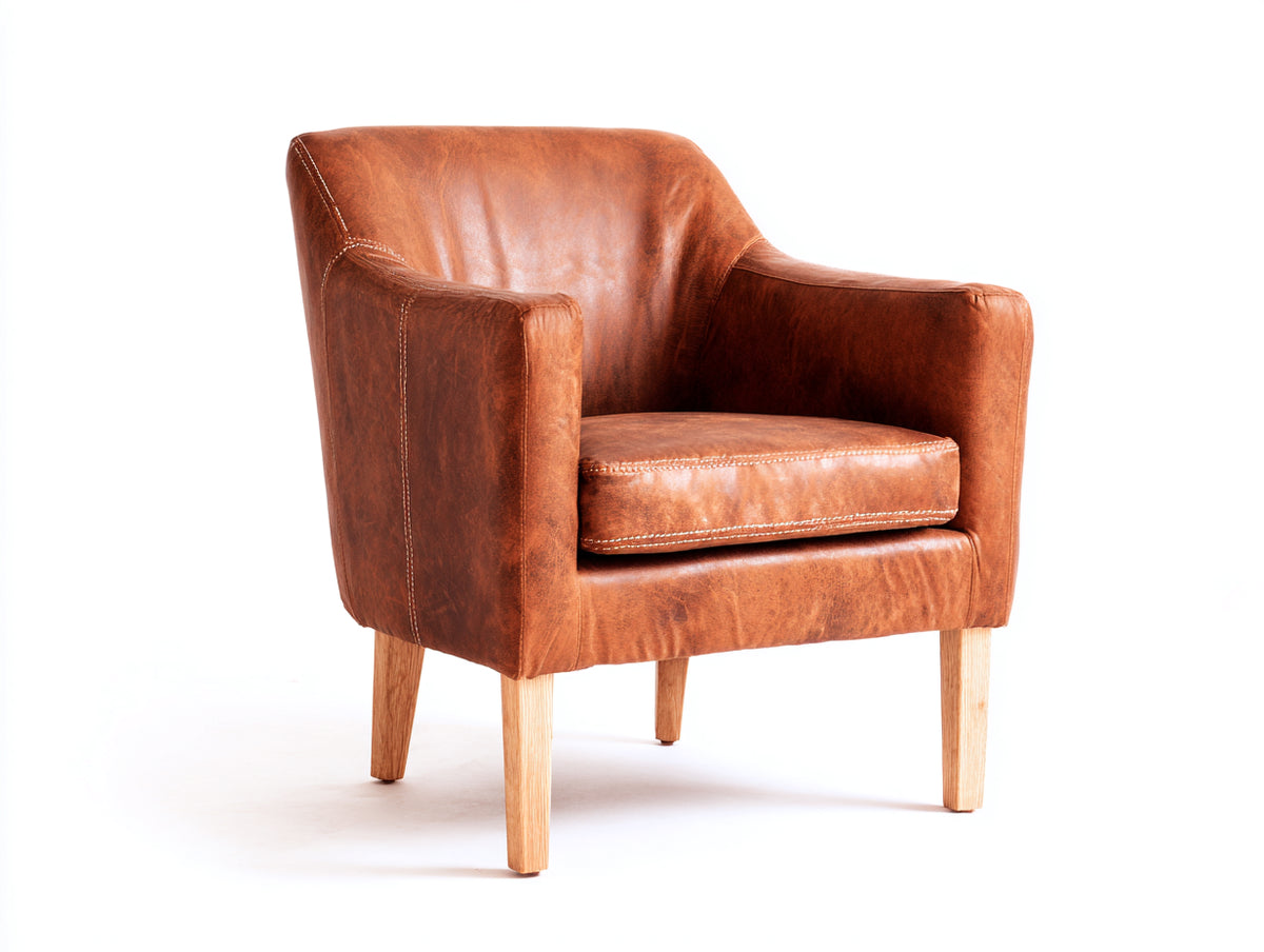 Fauteuil-Similicuir-Bois-76 x 78 x 80 cm-Brun cognac-Vintage