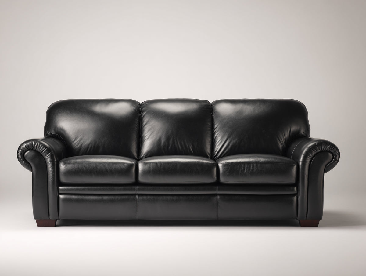 Canapé 3 places - Cuir synthétique - 225 x 93 x 89 cm - Noir - Style traditionnel