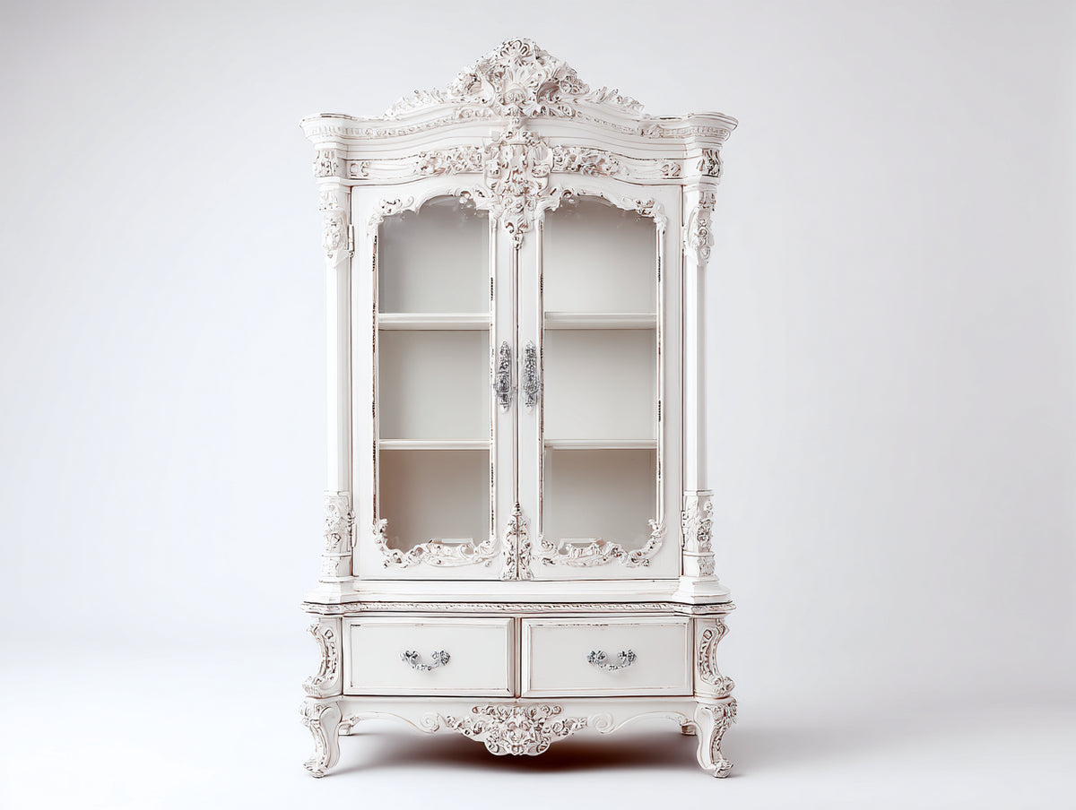 Vitrine - Bois d'ingénierie - Verre - 120 x 45 x 210 cm - Blanc - Style baroque