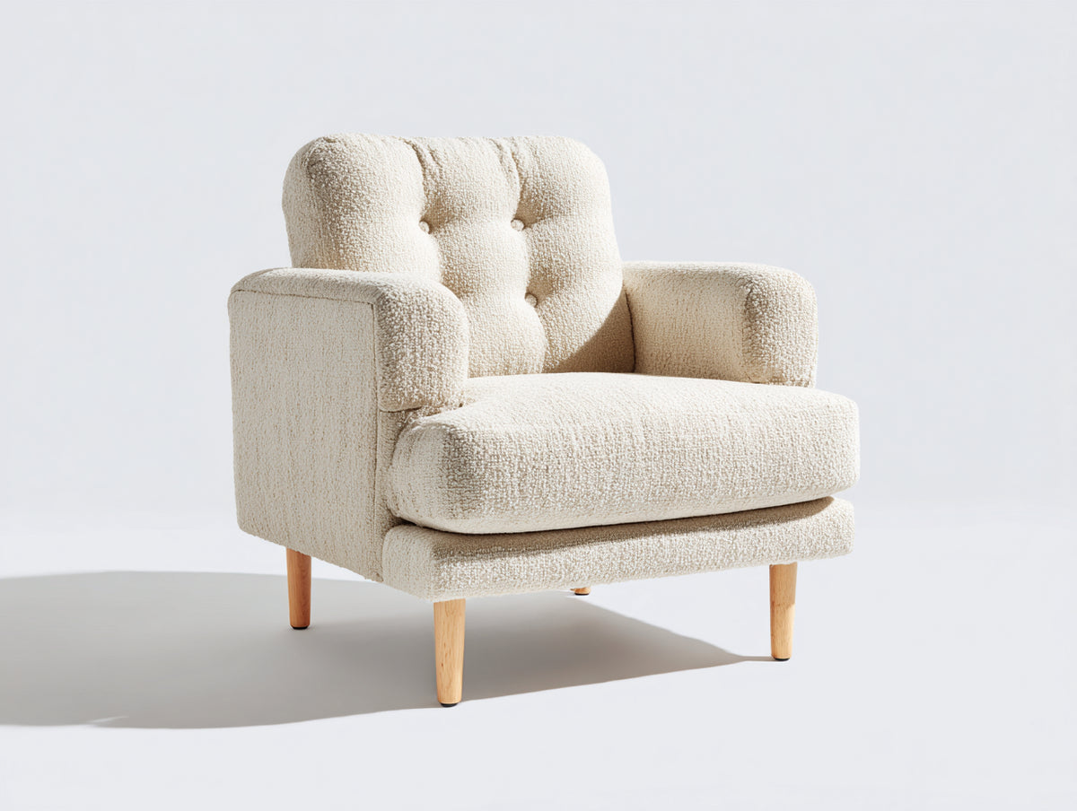 Fauteuil-Tissu bouclé-Bois-84 x 80 x 83 cm-Crème-Contemporain