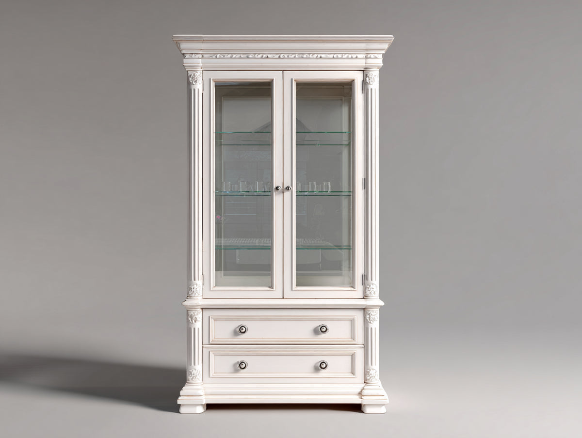 Vitrine - Bois d'ingénierie - Verre - 110 x 45 x 200 cm - Blanc - Style classique