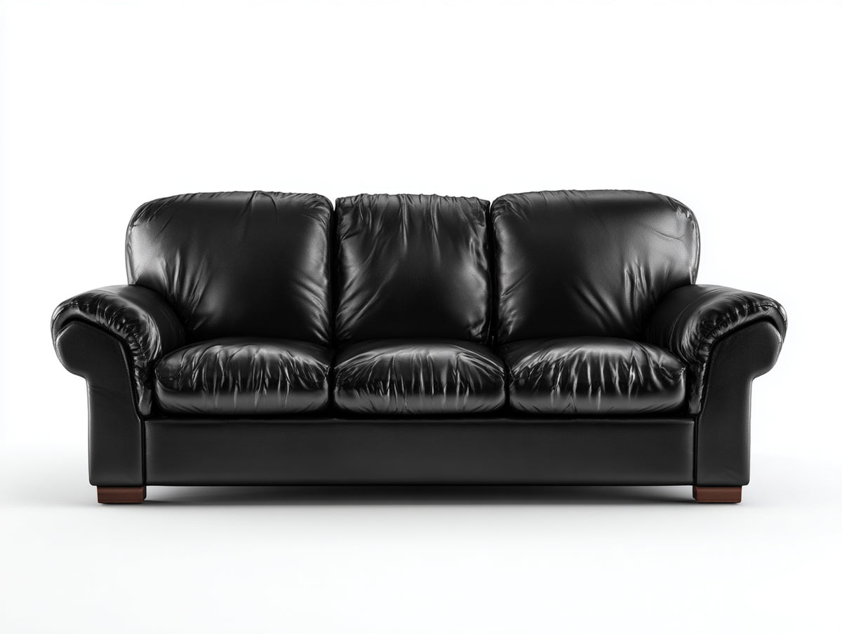 Canapé 3 places - Cuir synthétique - 218 x 94 x 90 cm - Noir - Style classique
