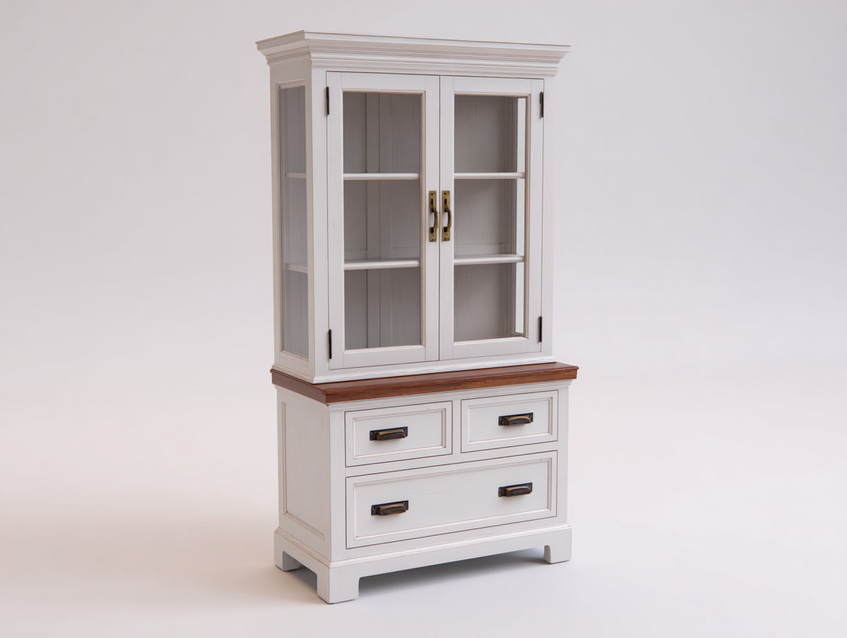 Vitrine - Bois d'ingénierie - Verre - 105 x 45 x 190 cm - Blanc-Marron - Style campagne
