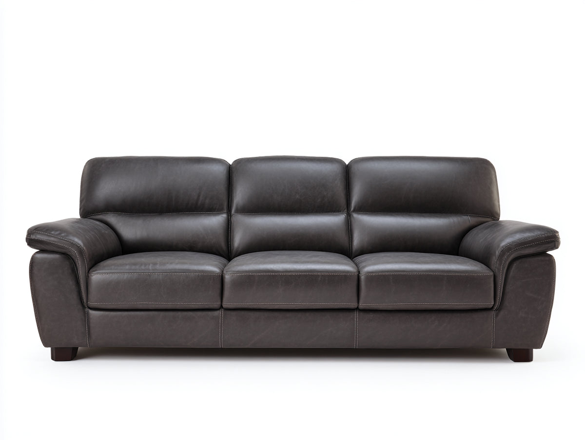 Canapé 3 places - Cuir synthétique - 240 x 96 x 91 cm - Gris foncé - Style moderne