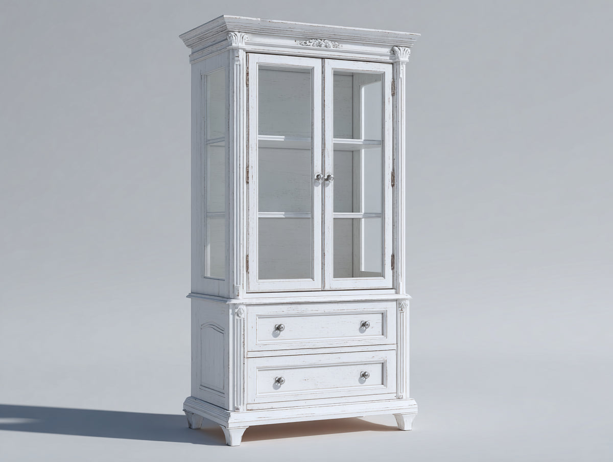Vitrine - Bois d'ingénierie - Verre - 105 x 45 x 195 cm - Blanc - Style classique