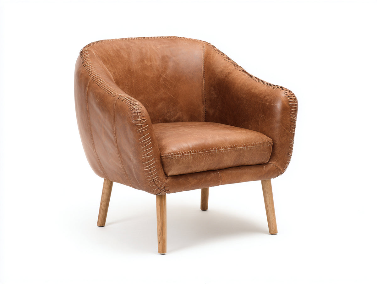 Fauteuil-Similicuir-Bois-78 x 76 x 80 cm-Brun cognac-Vintage