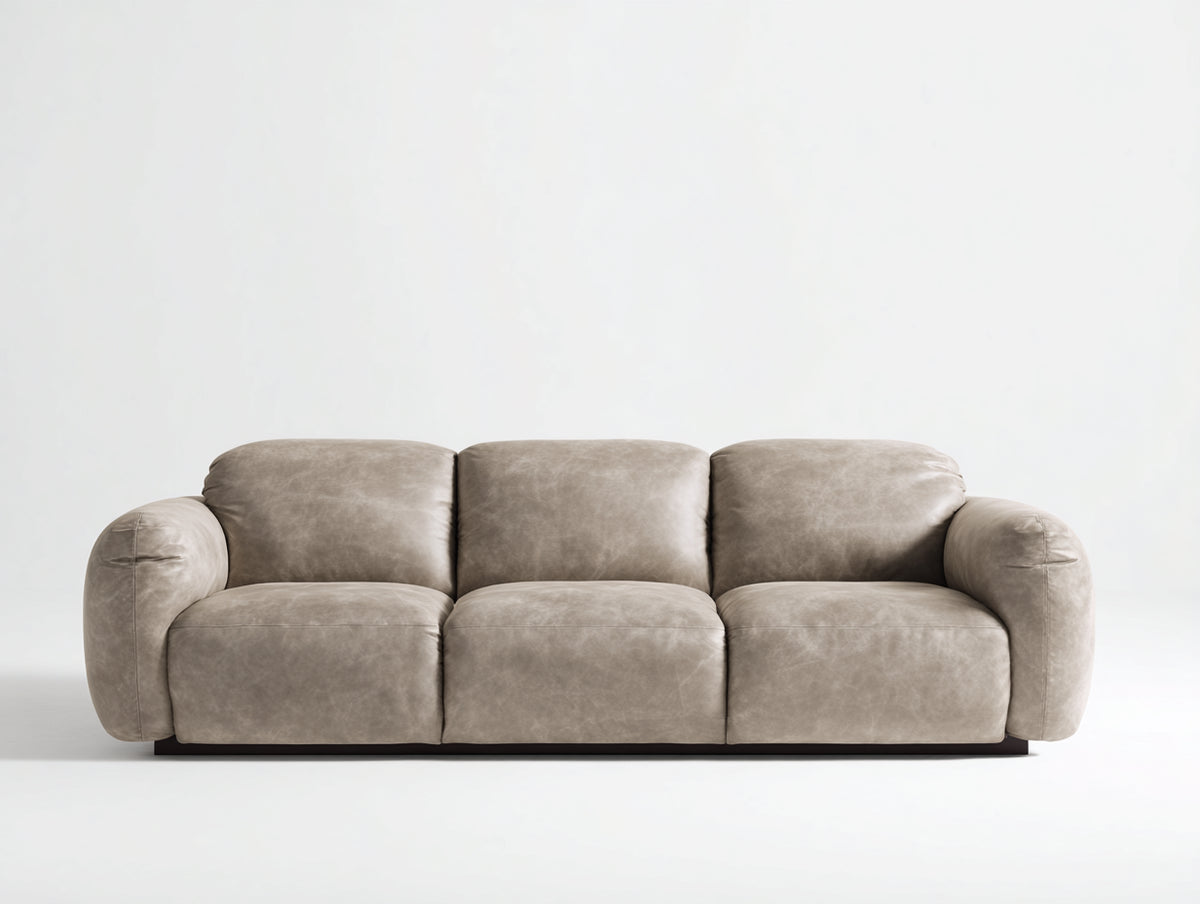 Canapé 3 places - Cuir synthétique - 240 x 98 x 88 cm - Beige - Style contemporain