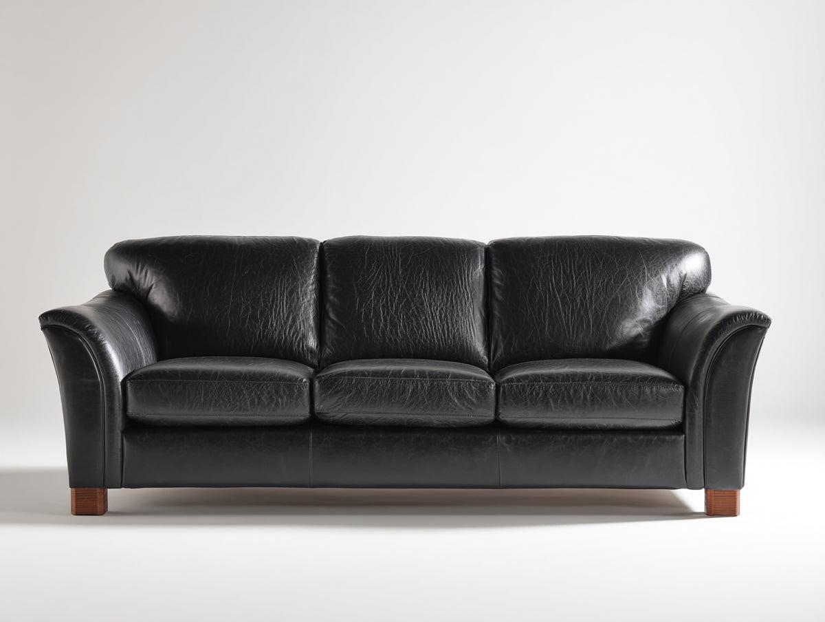 Canapé 3 places - Cuir synthétique - 220 x 92 x 88 cm - Noir - Style contemporain