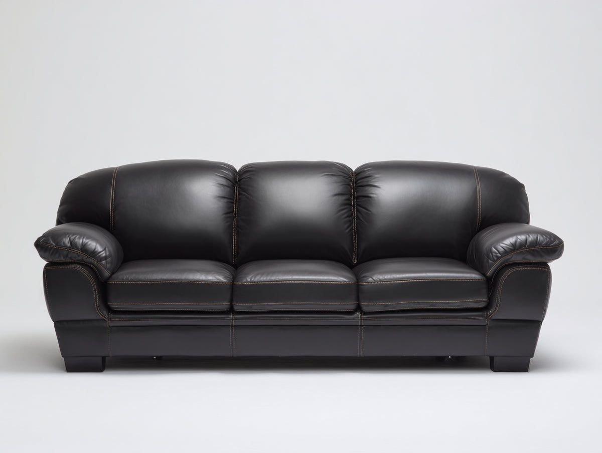Canapé 3 places - Similicuir - 218 x 94 x 91 cm - Noir-Brun - Style classique