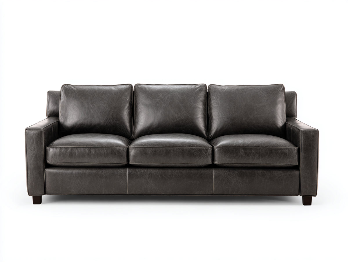 Canapé 3 places - Cuir synthétique - 230 x 95 x 90 cm - Gris foncé - Style moderne