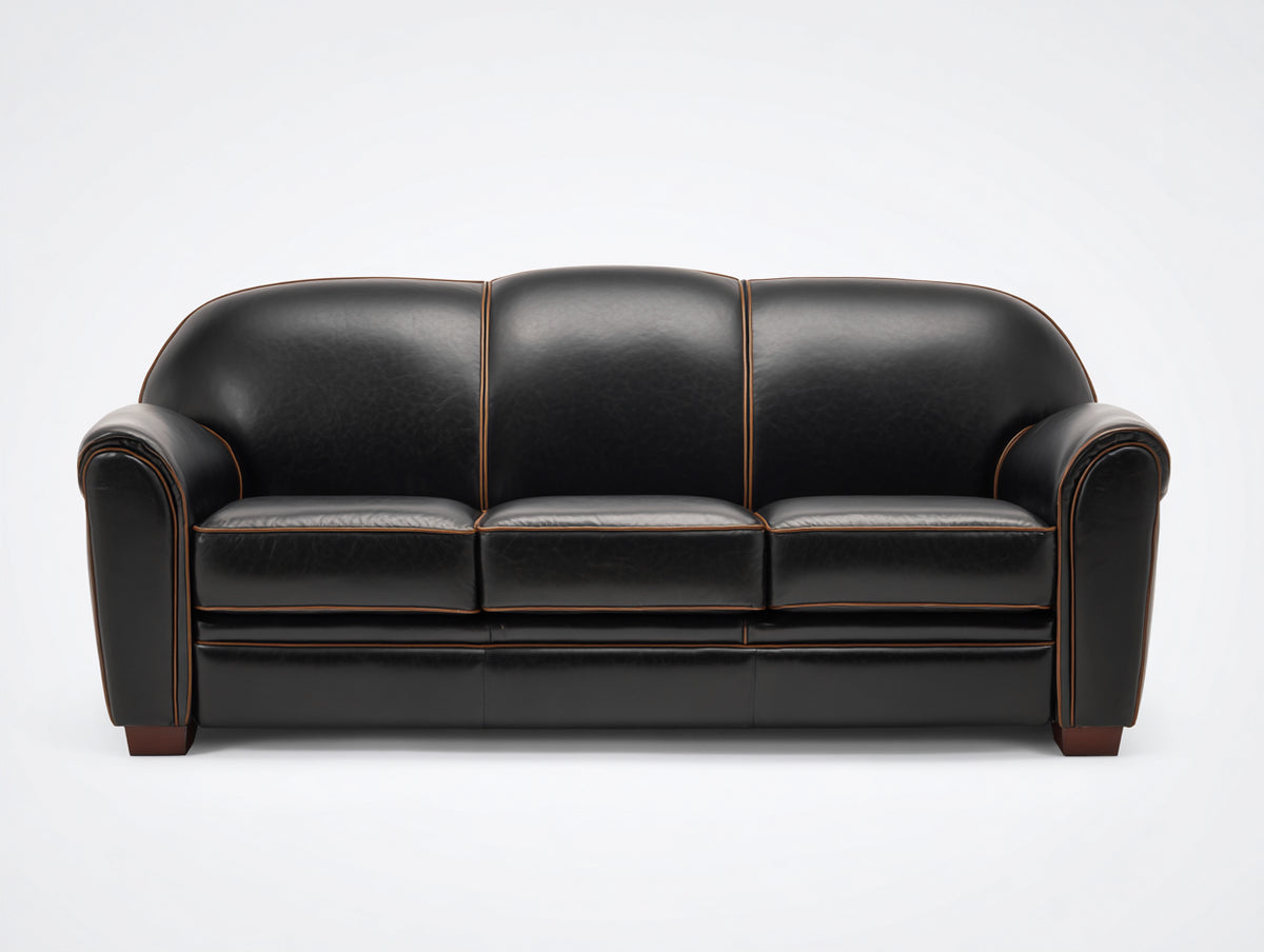 Canapé 3 places - Similicuir - 200 x 85 x 90 cm - Noir-Brun - Style classique
