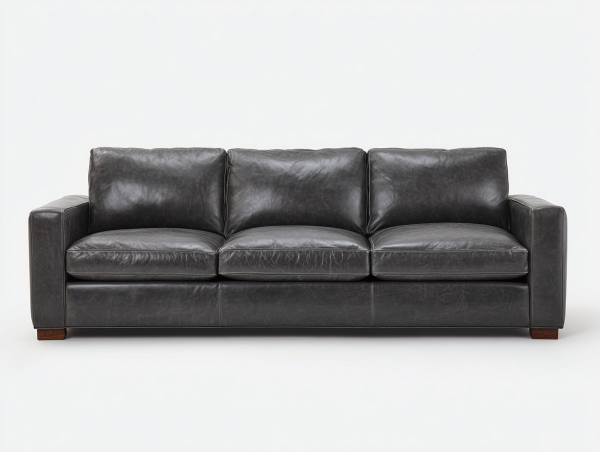 Canapé 3 places - Cuir synthétique - 245 x 96 x 90 cm - Gris foncé - Style moderne