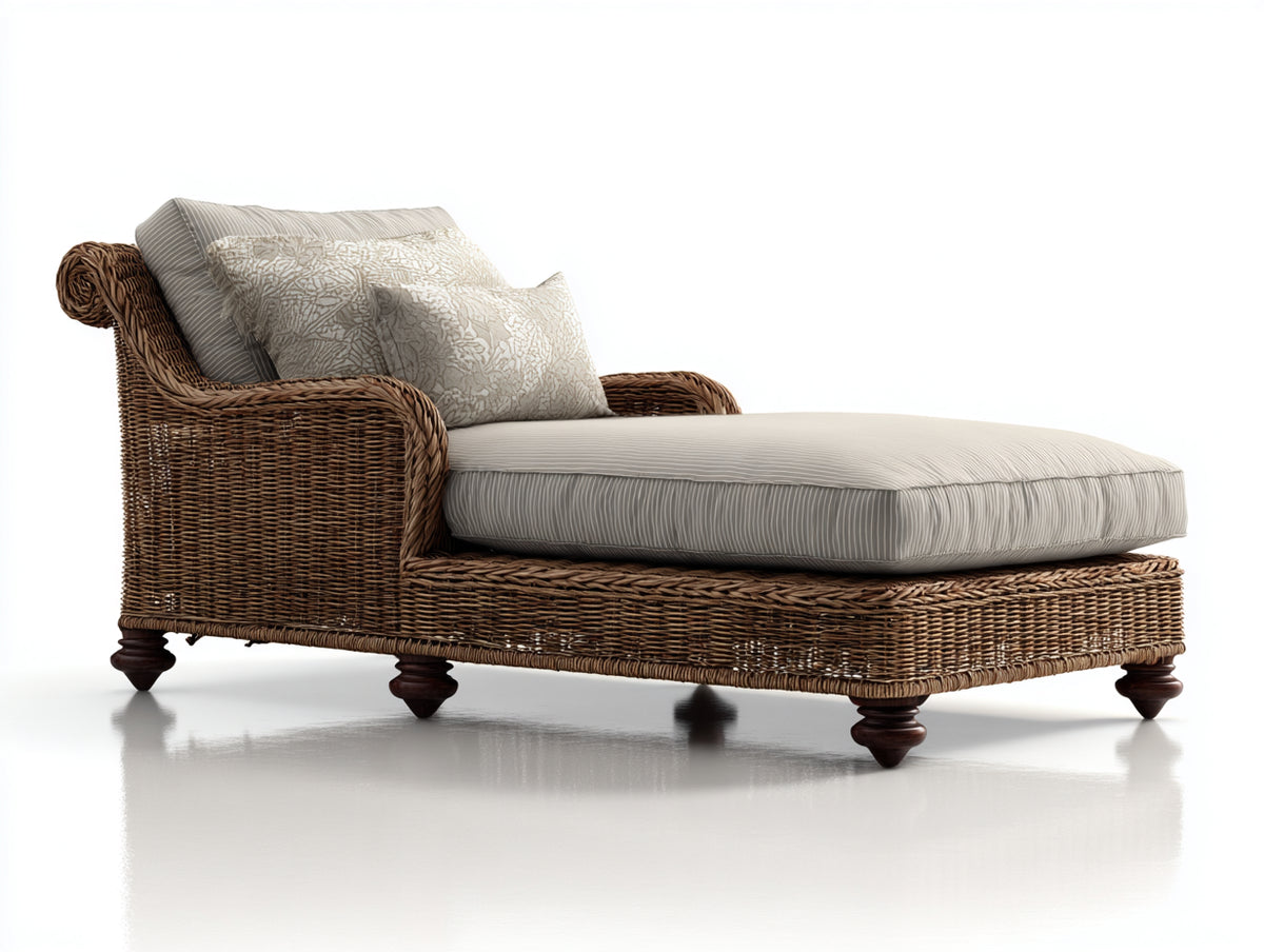 Bain de soleil - Rotin-bois-tissu - 190 x 85 x 95 cm - Beige-Marron - Style classique