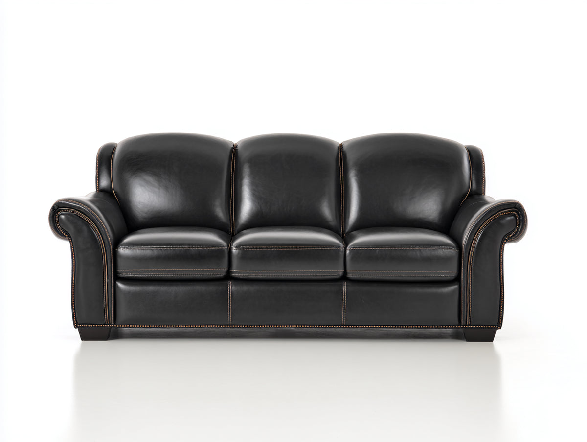 Canapé 3 places - Cuir synthétique - 220 x 93 x 90 cm - Noir - Style classique