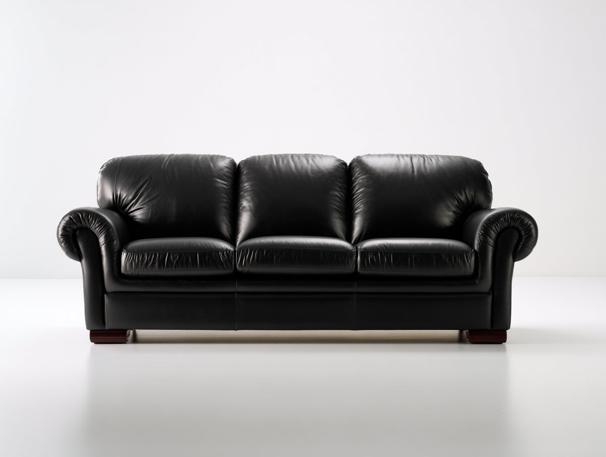 Canapé 3 places - Cuir synthétique - 215 x 90 x 88 cm - Noir - Style classique