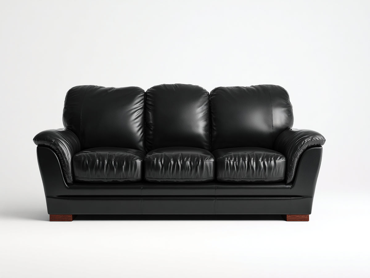 Canapé 3 places - Cuir synthétique - 210 x 91 x 87 cm - Noir - Style contemporain