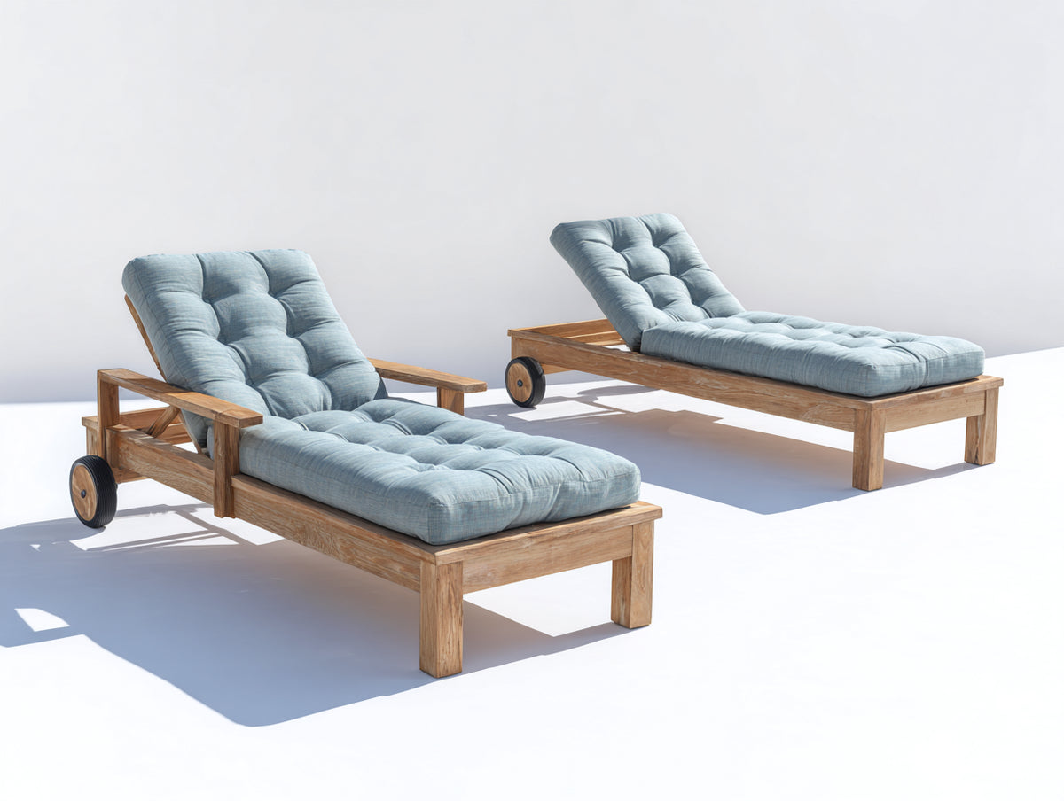 Bain de soleil - Bois-textile - 202 x 78 x 91 cm - Bois naturel-Bleu clair - Style contemporain