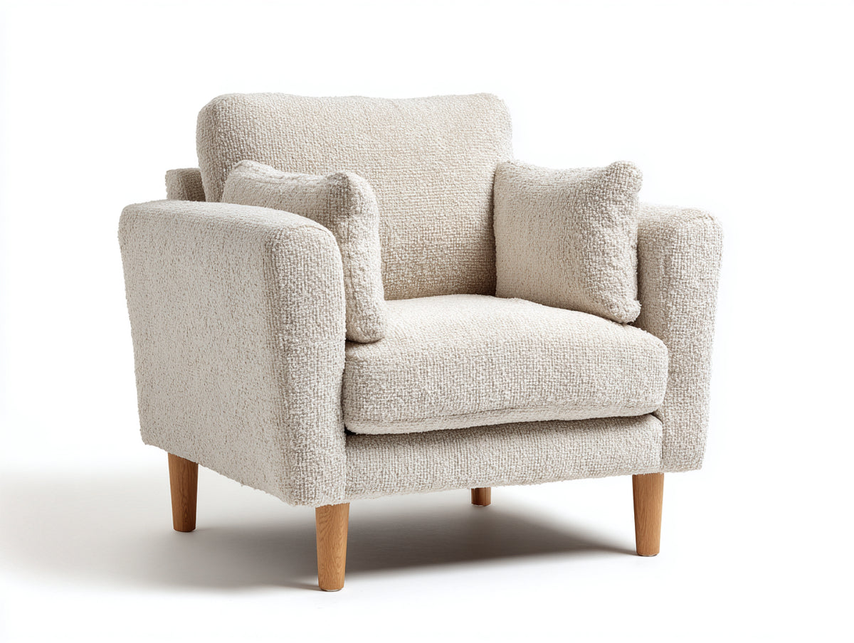 Fauteuil-Tissu bouclé-Bois-86 x 82 x 84 cm-Crème-Contemporain