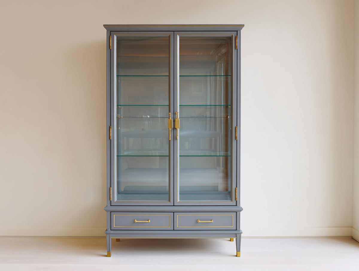 Vitrine - Bois d'ingénierie - Verre - 120 x 40 x 190 cm - Gris - Style moderne classique
