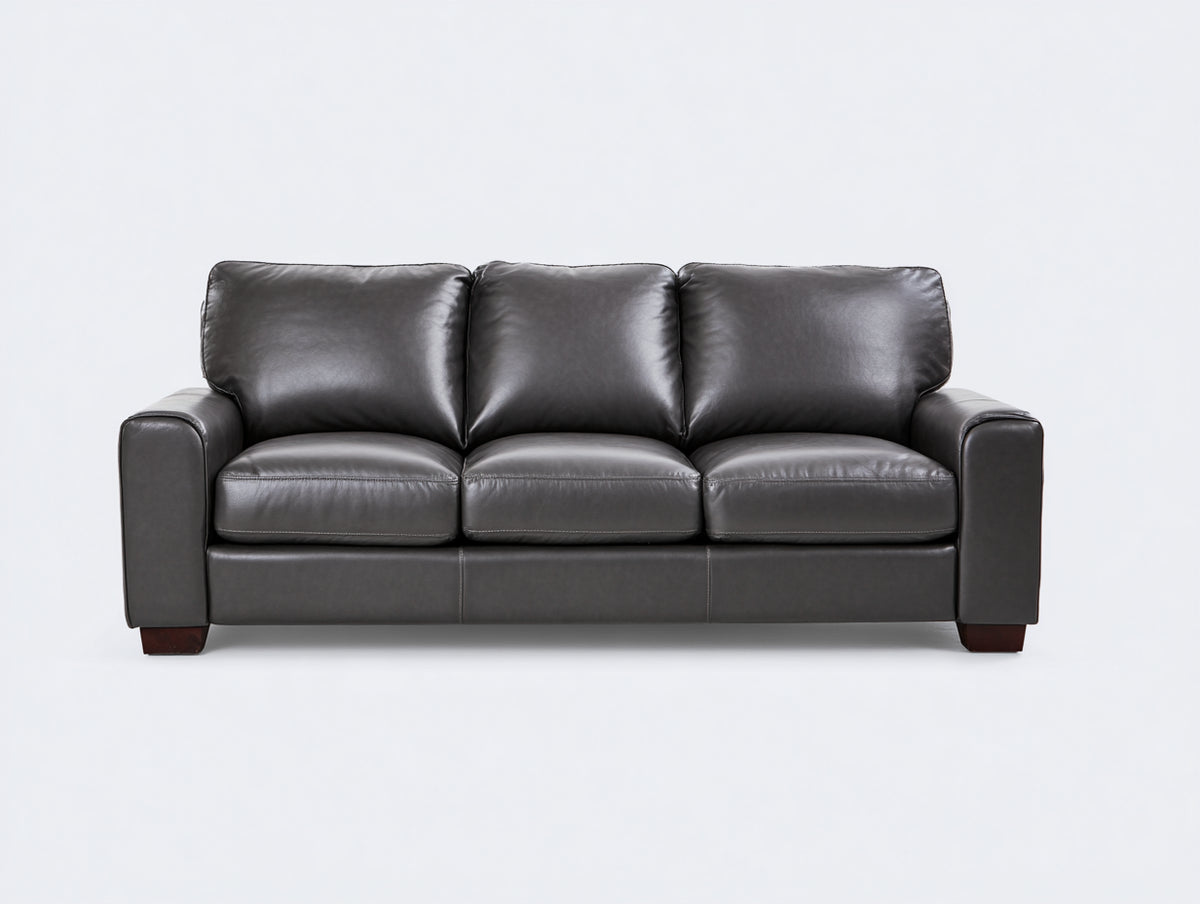 Canapé 3 places - Cuir synthétique - 225 x 94 x 90 cm - Gris foncé - Style moderne
