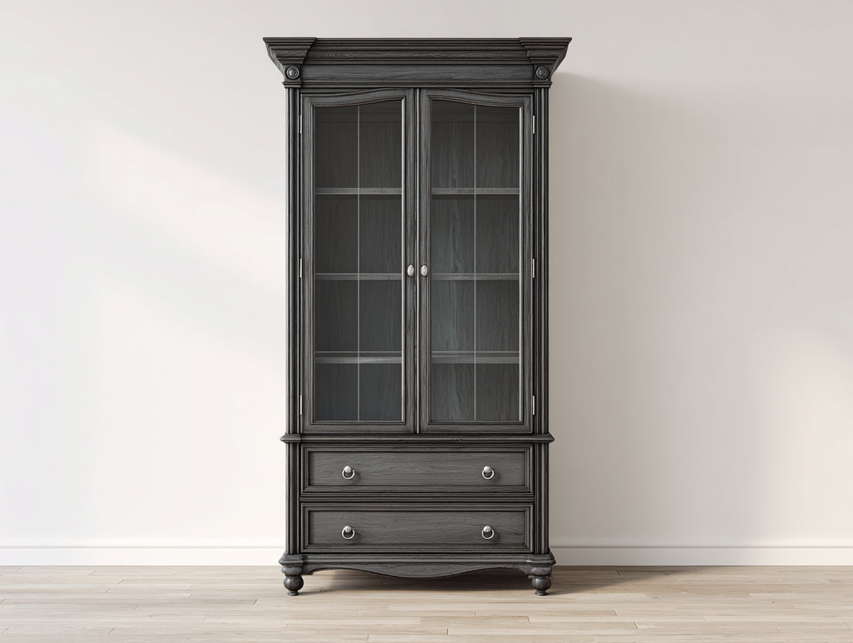 Vitrine - Bois d'ingénierie - Verre - 110 x 45 x 210 cm - Gris anthracite - Style classique